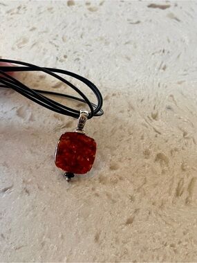 Silpada Baltic Amber Pendant Necklace. Leather and Sterling Silver.